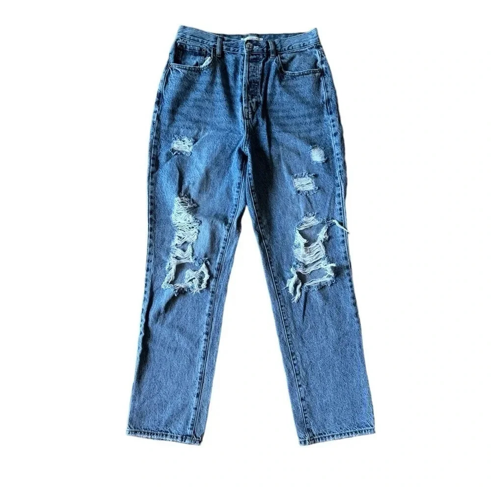 Pacsun Size 28 Dad Jeans Blue Distressed Denim Button Fly Relaxed Fit